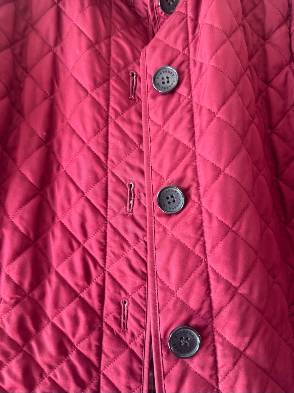 Burberry Quilted Burgundy Red women's Puffer Jacket with Check Trim - Picture 3 of 13